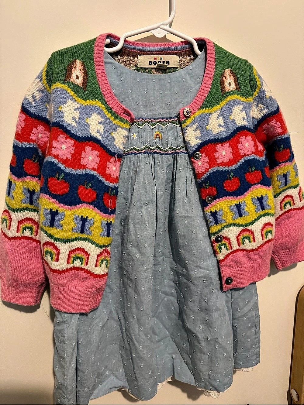 Boden Girls Blue Floral Dress & Cardigan